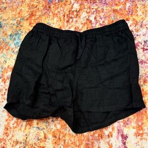 Quince Black 100% Linen Pull-On Shorts | Size L | Sustainable European Flaxseed